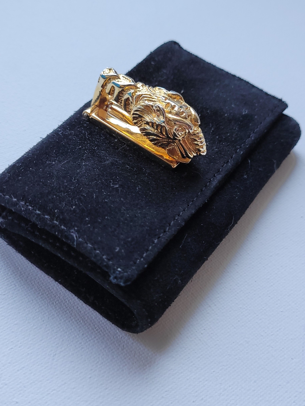 Gucci Suede Gold Lion Head Money Clip Compact Wallet